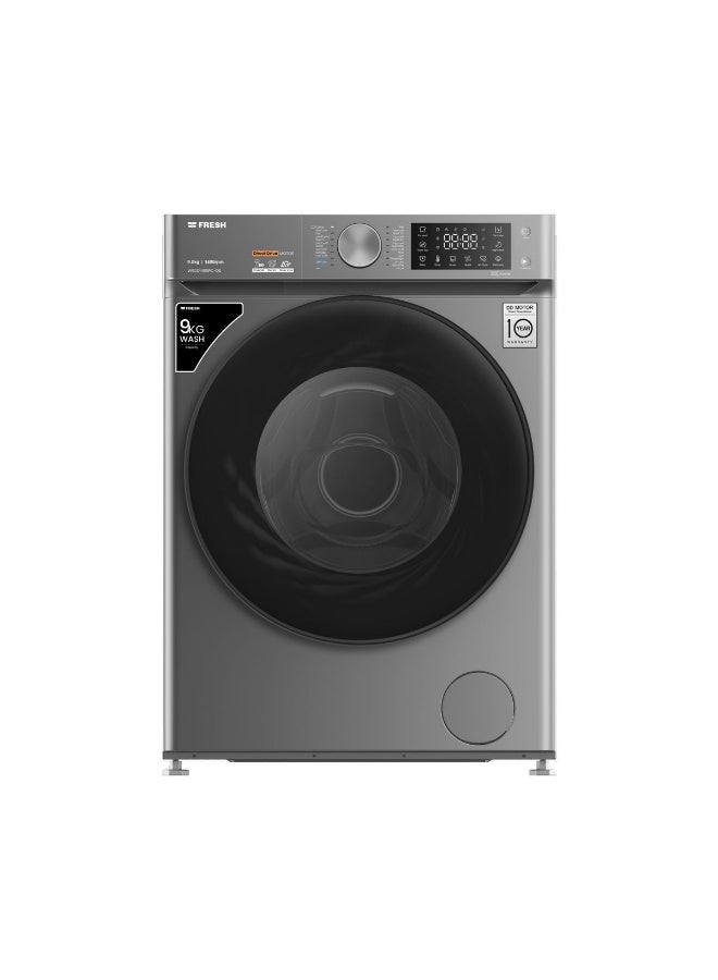 فريش غسالة ملابس أوتوماتيك فريش 9 كجم أنفرتر موتور دفع مباشر - فضي 500016429