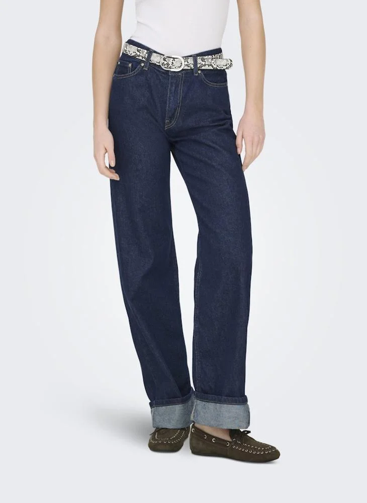 اونلي Mid-Waist Wide Fold-Up Denim Jeans