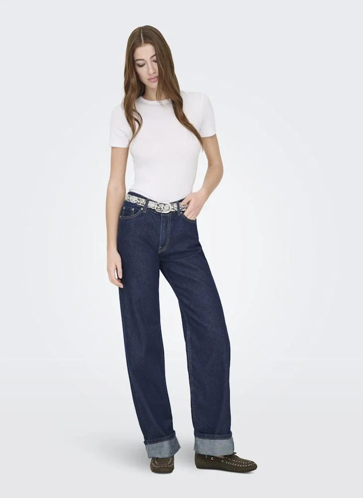 ONLY  Mid-Waist Wide Fold-Up Denim Jeans for Women | Best Price UAE