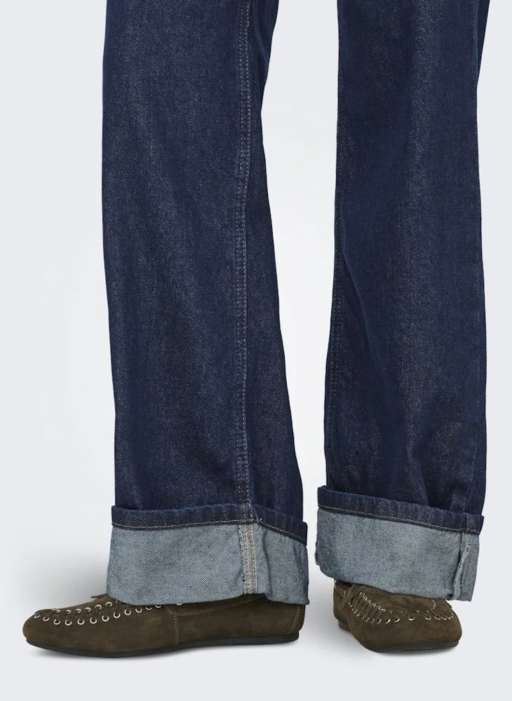 ONLY  Mid-Waist Wide Fold-Up Denim Jeans for Women | Best Price UAE