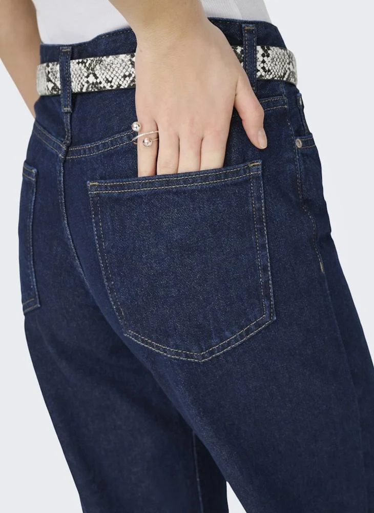 Only  Mid-Waist Wide Fold-Up Denim Jeans for Women | Best Price UAE