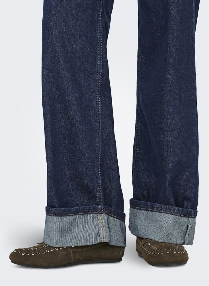 ONLY Mid-Waist Wide Fold-Up Denim Jeans - Image 4