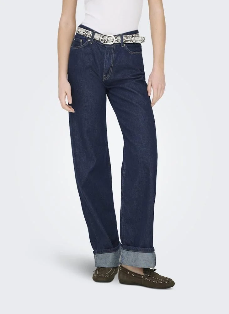 ONLY Mid-Waist Wide Fold-Up Denim Jeans