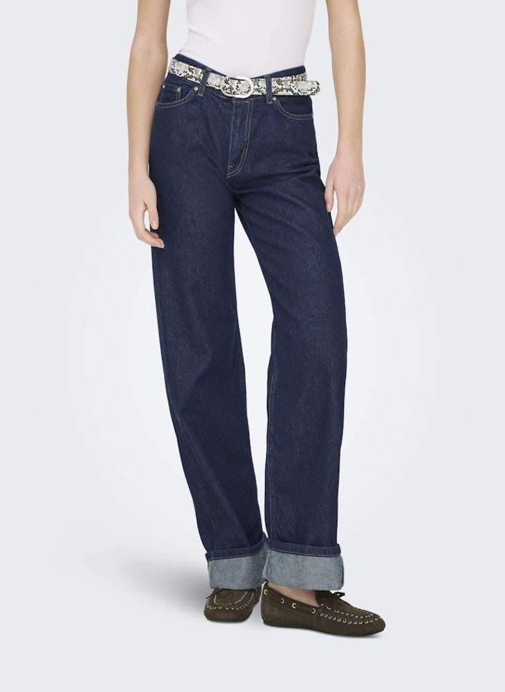 ONLY Mid-Waist Wide Fold-Up Denim Jeans - Image 2