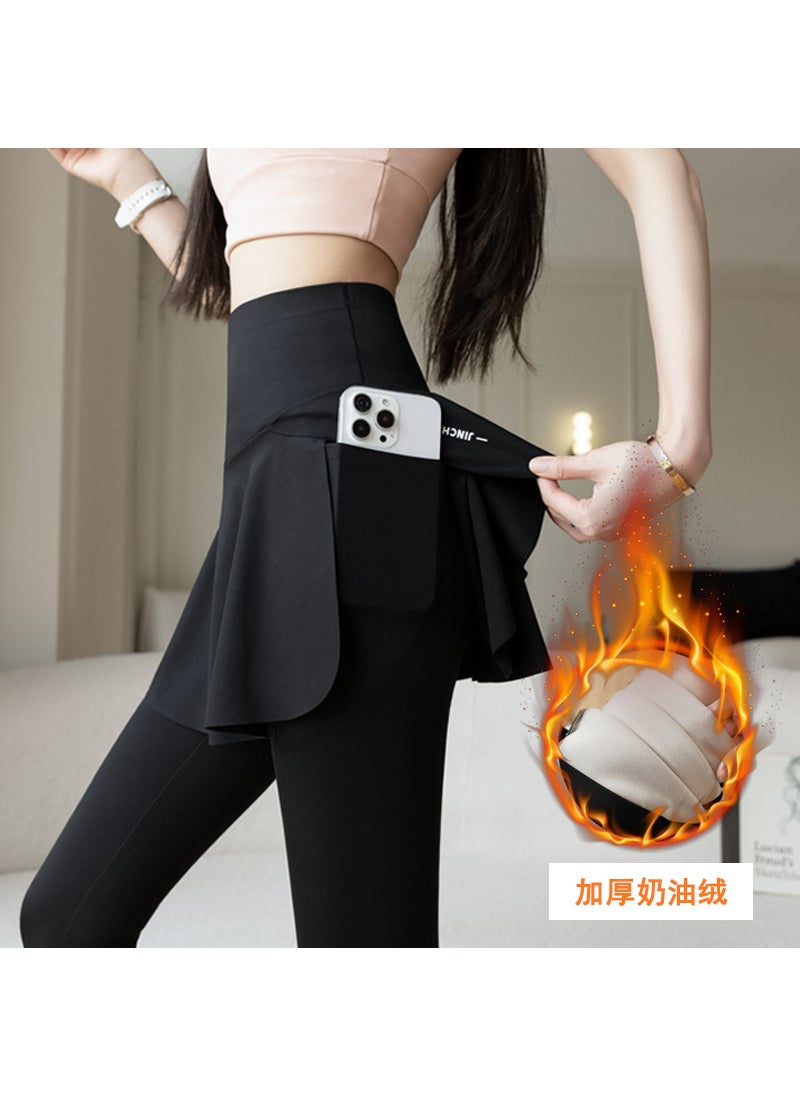 Generic Autumn New Two-Piece High Waisted Sharkskin Leggings for Women black lamb fleece  - Image 3