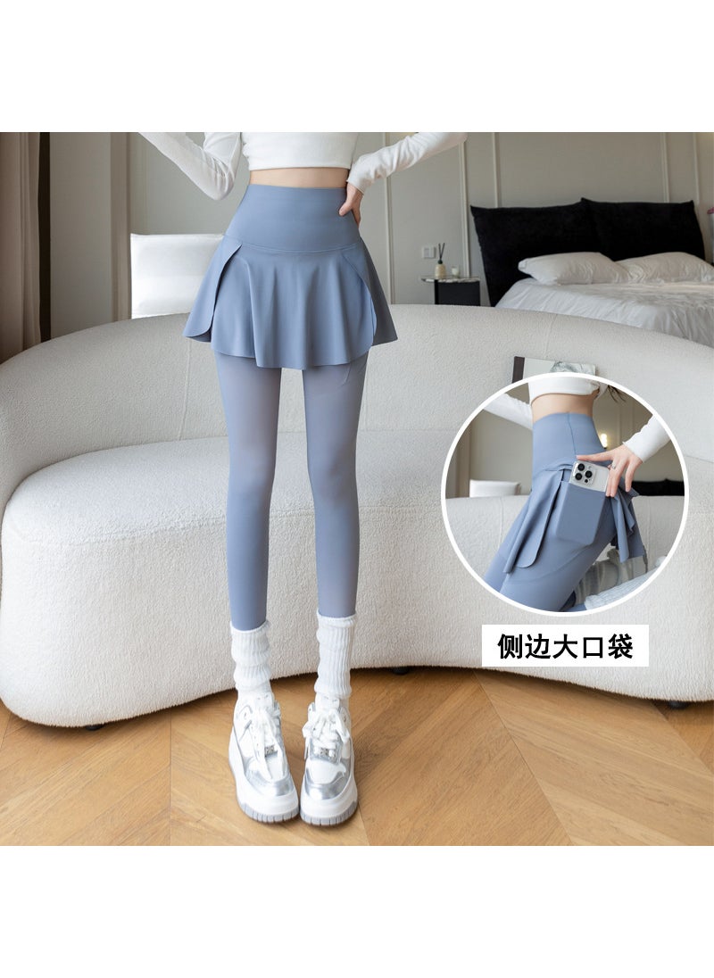 Generic Autumn New Two-Piece High Waisted Sharkskin Leggings for Women black lamb fleece  - Image 5