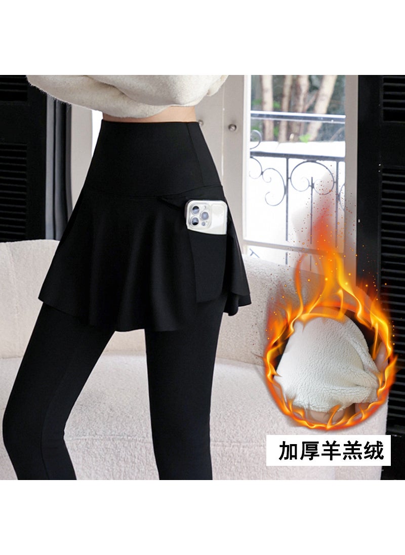 Generic Autumn New Two-Piece High Waisted Sharkskin Leggings for Women black lamb fleece  - Image 1