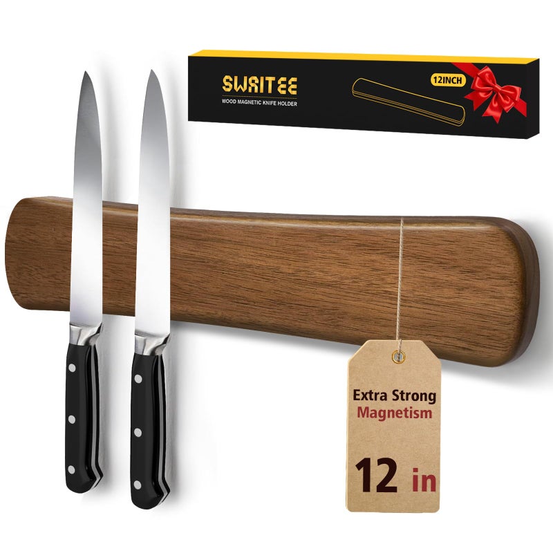 Swaitee Magnetic Knife Holder for Wall, 12 Inch Wood Strong Magnetic Knife Strip, Small Kitchen Storage Space Savers, Rv Apartment Farmhouse Accessories Organizer, Housewarming Gifts for New Home - Image 1