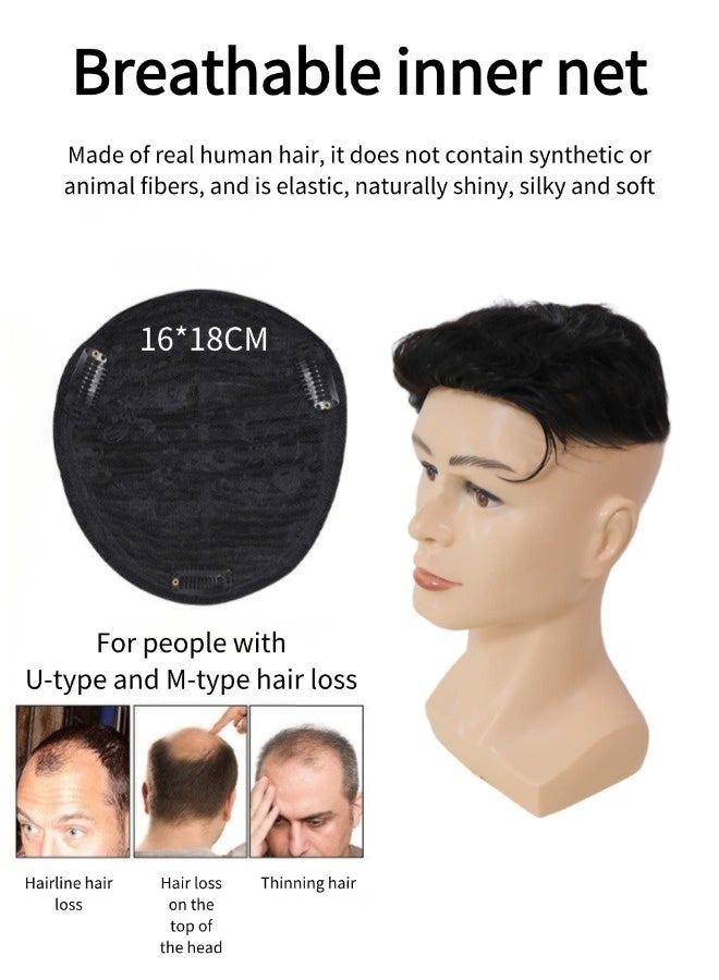 Men's natural short wig（(Real Human Hair ，men's natural style wig, natural black hair short wig human hair, 16x18cm） - Image 3