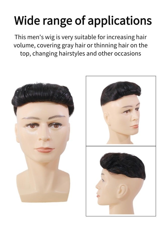 Men's natural short wig（(Real Human Hair ，men's natural style wig, natural black hair short wig human hair, 16x18cm） - Image 5