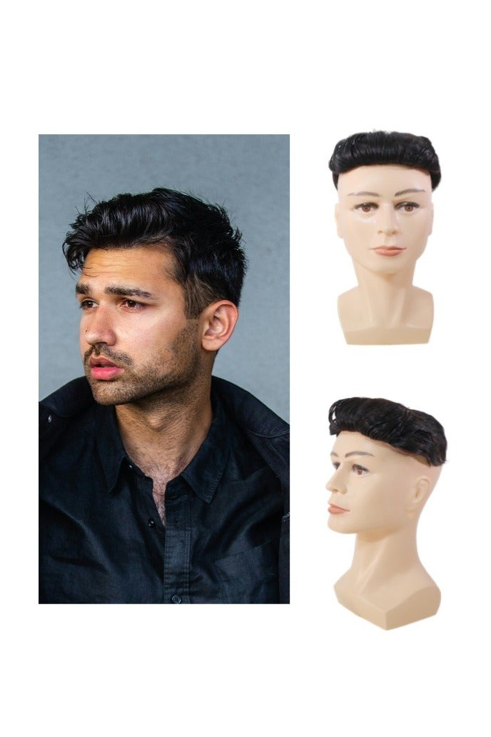 Men's natural short wig（(Real Human Hair ，men's natural style wig, natural black hair short wig human hair, 16x18cm） - Image 1