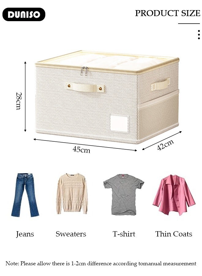 DUNISO Foldable Closet Storage Organizer with lid,Wardrobe Clothes Organizer For Clothing, Sheets, Toys, Books,Washable Closet Storage Boxes with Carrying Handles Cube Stackable Storage Bin for Home Bedroom Office - Image 2