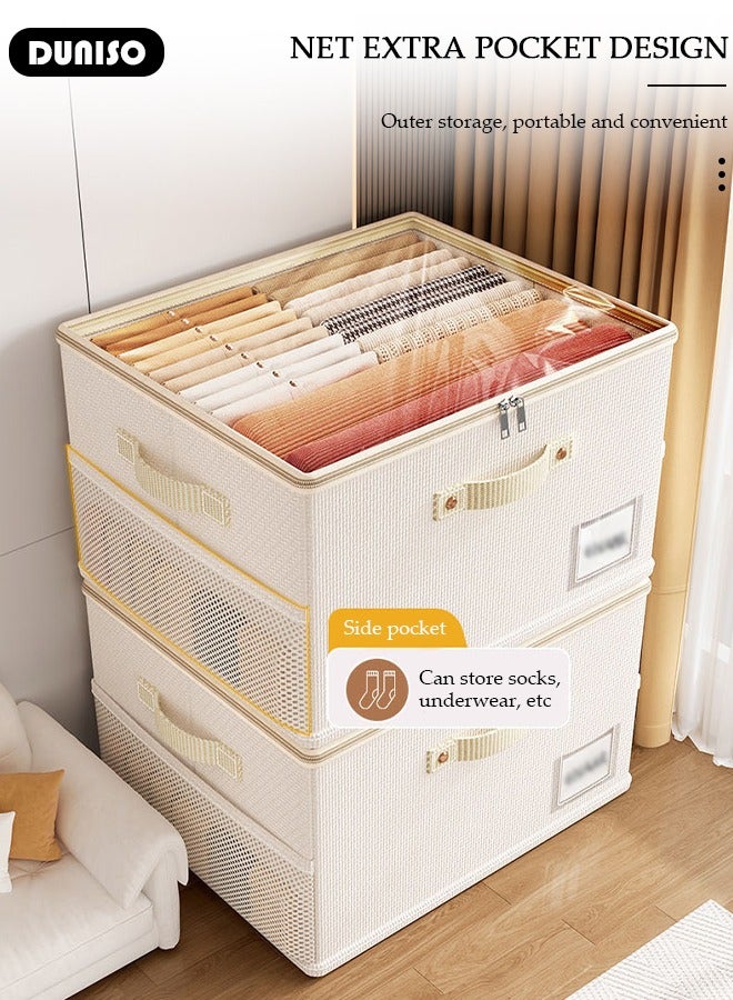 DUNISO Foldable Closet Storage Organizer with lid,Wardrobe Clothes Organizer For Clothing, Sheets, Toys, Books,Washable Closet Storage Boxes with Carrying Handles Cube Stackable Storage Bin for Home Bedroom Office - Image 3