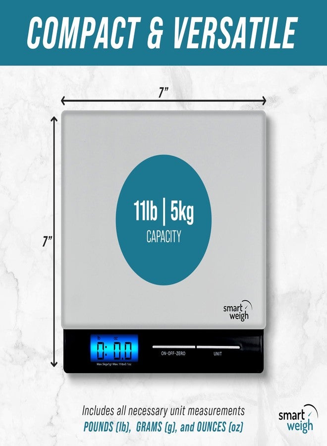 Smart Weigh Professional USPS Postal Scale with Tempered Glass Platform, Multiple Weighing Modes and Tare Function, Silver Shipping Scale, Platform Scale, 11 pounds/ 5 Kilograms - Image 2