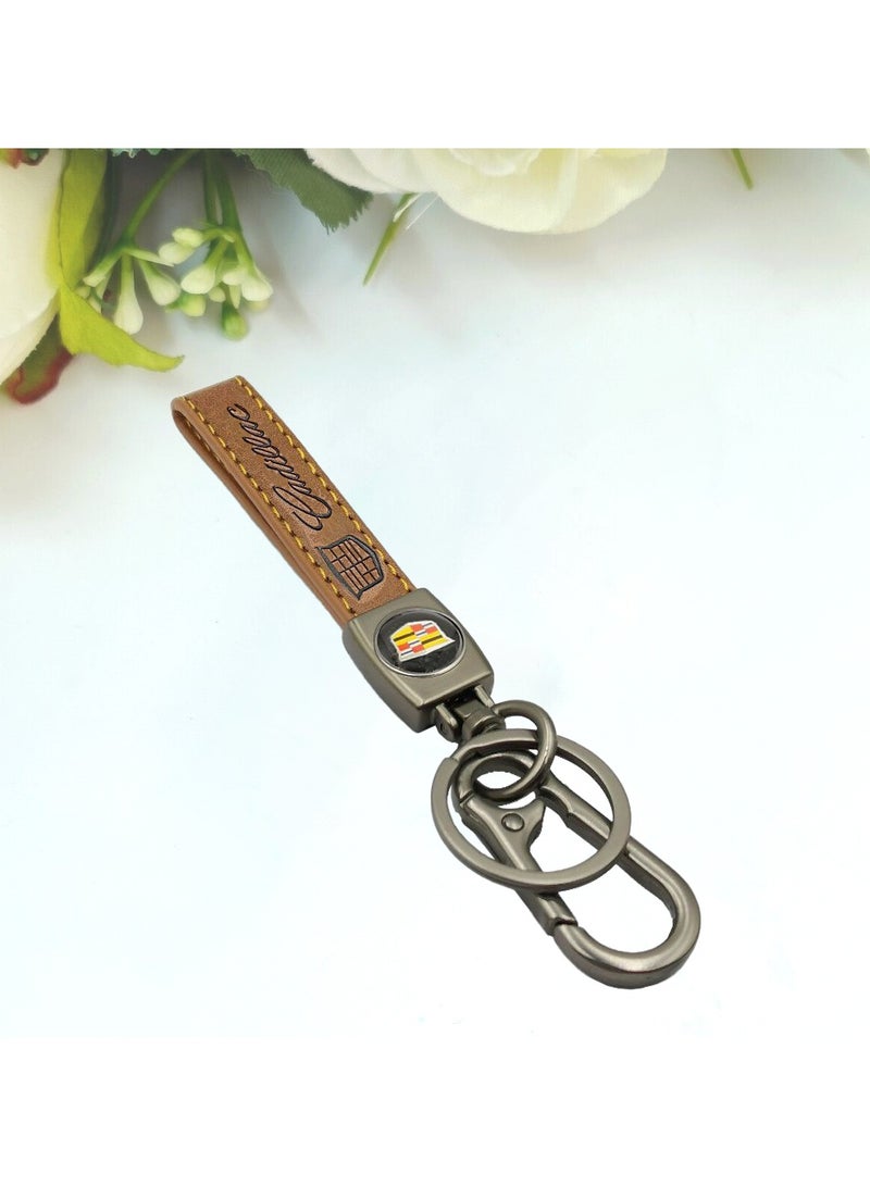 Cadillac Car Key Chain Super Finish Metal Ring PU Leather Strap Keychain Home Key Chain Car Keychain CADILLAC  - Image 1
