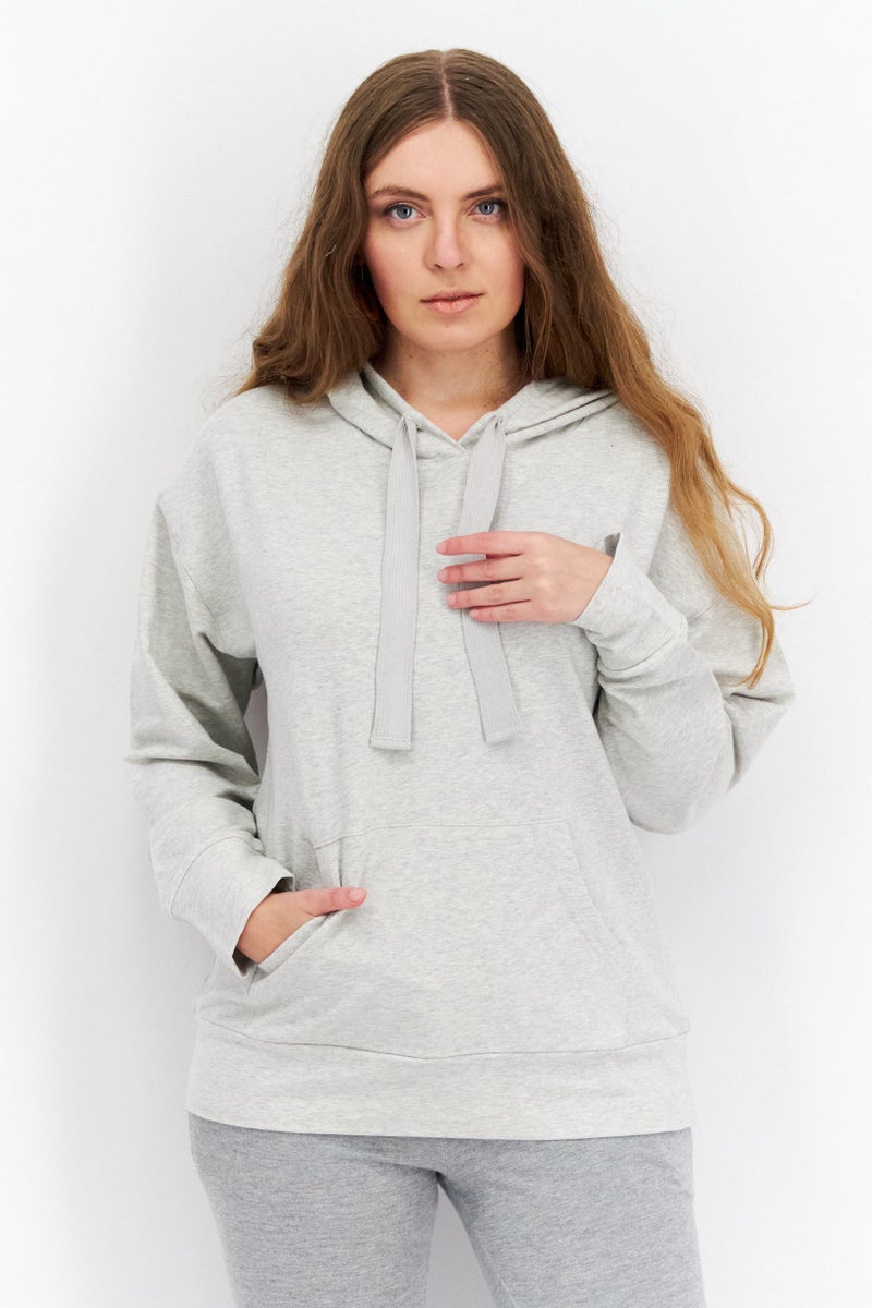 Felina Women Hooded Heather Sweatshirt, Grey - Image 1