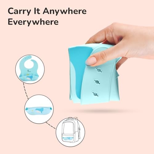 R for Rabbit Safari Silicone Bib for Baby Food Feeding BPA Free, Baby Apron Adjustable Straps With Food Pocket, Mess Free, Waterproof, Washable & Reusable Ideal for Babies 6 to 36 Months (Lake Blue) - Image 4