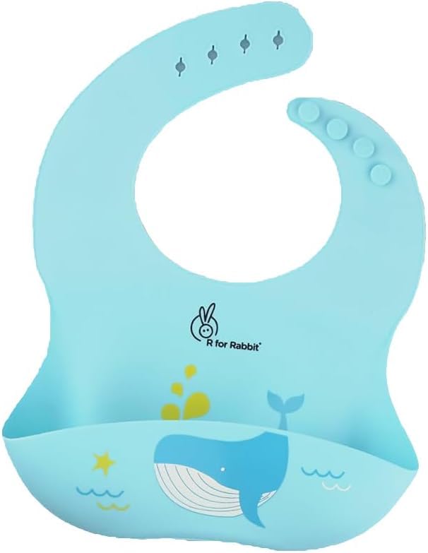 R for Rabbit Safari Silicone Bib for Baby Food Feeding BPA Free, Baby Apron Adjustable Straps With Food Pocket, Mess Free, Waterproof, Washable & Reusable Ideal for Babies 6 to 36 Months (Lake Blue) - Image 1
