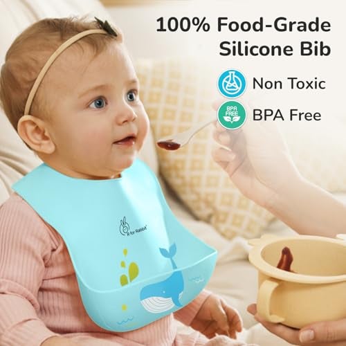 R for Rabbit Safari Silicone Bib for Baby Food Feeding BPA Free, Baby Apron Adjustable Straps With Food Pocket, Mess Free, Waterproof, Washable & Reusable Ideal for Babies 6 to 36 Months (Lake Blue) - Image 2