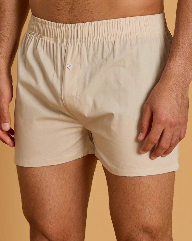 REDTAG Men Beige Checkered & Plain Boxers Pack Of 2