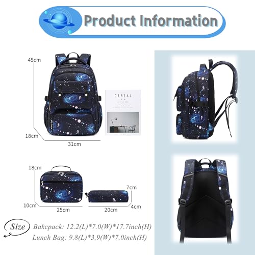 Bansusu 3Pcs Galaxy Boys Backpacks Set with Lunch Box, Capacity Middle School Bags Backpack Elementary Bookbags for Kids - Image 3