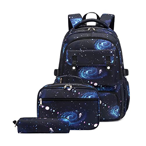 Bansusu 3Pcs Galaxy Boys Backpacks Set with Lunch Box, Capacity Middle School Bags Backpack Elementary Bookbags for Kids - Image 1