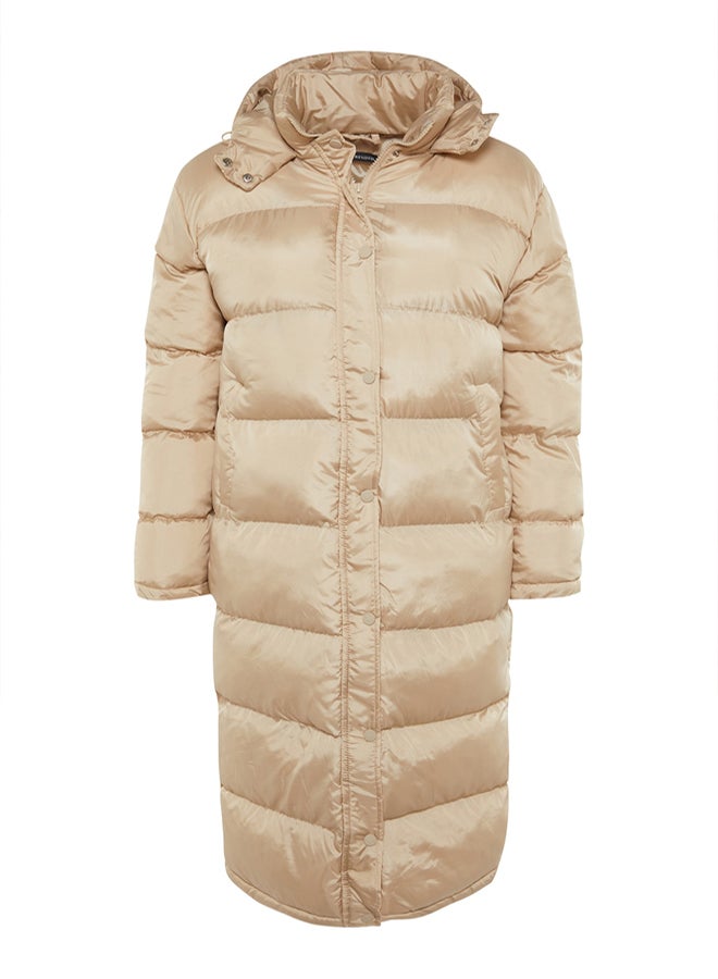 trendyol Beige Regular Fit Hooded Water Repellent Long Puffer Jacket - Image 5