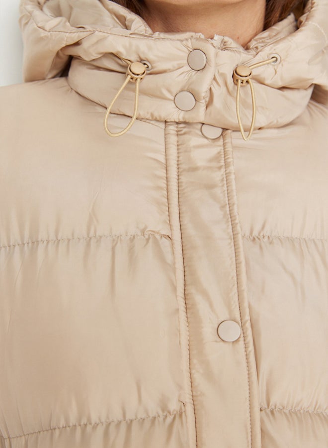 trendyol Beige Regular Fit Hooded Water Repellent Long Puffer Jacket - Image 4