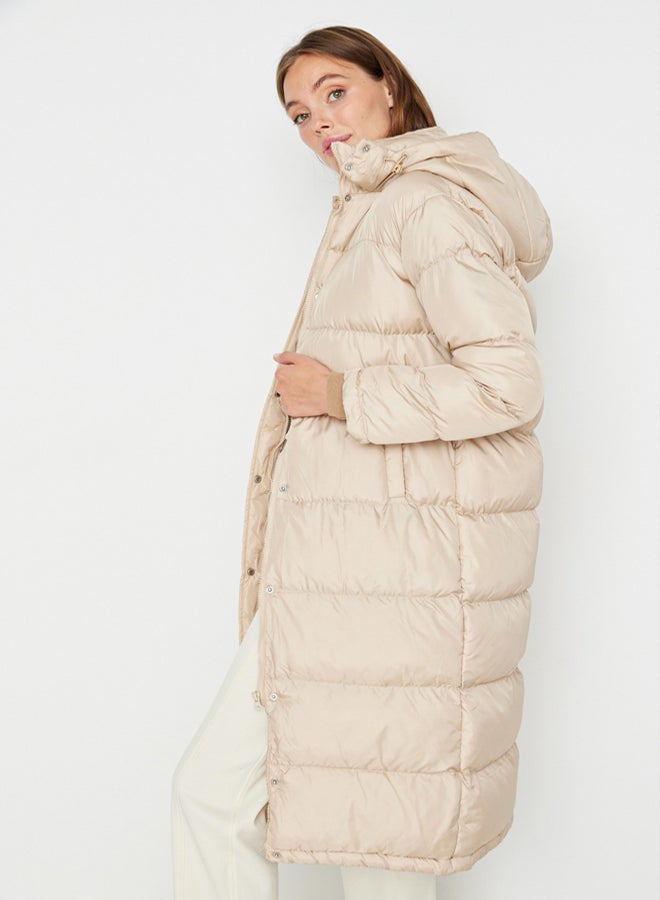 trendyol Beige Regular Fit Hooded Water Repellent Long Puffer Jacket - Image 3