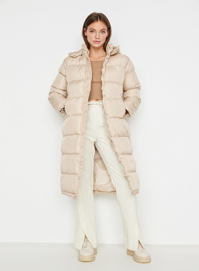 trendyol Beige Regular Fit Hooded Water Repellent Long Puffer Jacket - Image 1