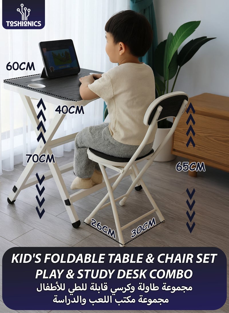 Toshionics Foldable Kids Table and Chair Set 60cm Children’s Toddlers Furniture Activity Playroom Craft Study Table Set Lightweight Compact Folding Portable Learning Table and Chair Set for Kids Boys and Girls - Image 1