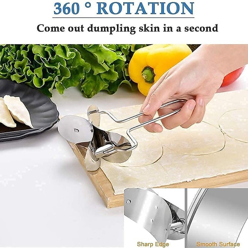 DJ FINDER DJ FINDER Multifunctional 360 Degree Rotation Stainless Steel Puri Cutter Dough Circle Roller Machine with Handle for Biscuit Pastries Cookies Home Baking Tools for Skin Cutter Roller Wrapper Maker  - Image 5