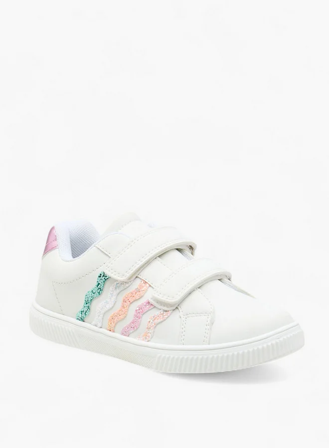 جونيورز Girls Glitter Embellished Sneakers with Hook and Loop Closure