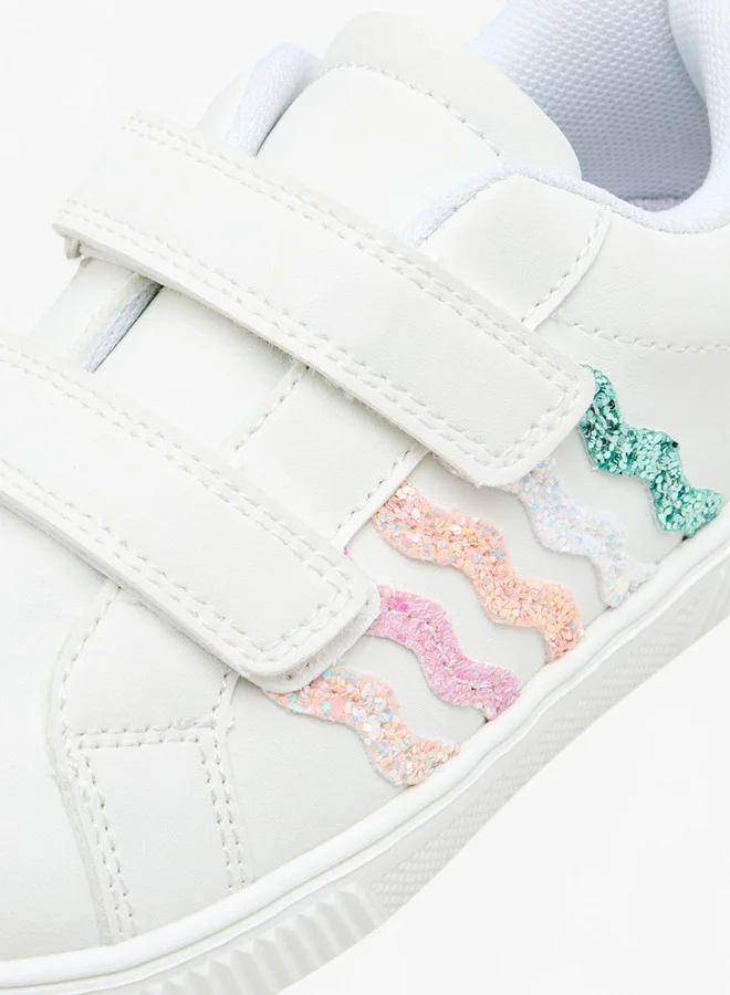 JUNIORS Girls Glitter Embellished Sneakers with Hook and Loop Closure