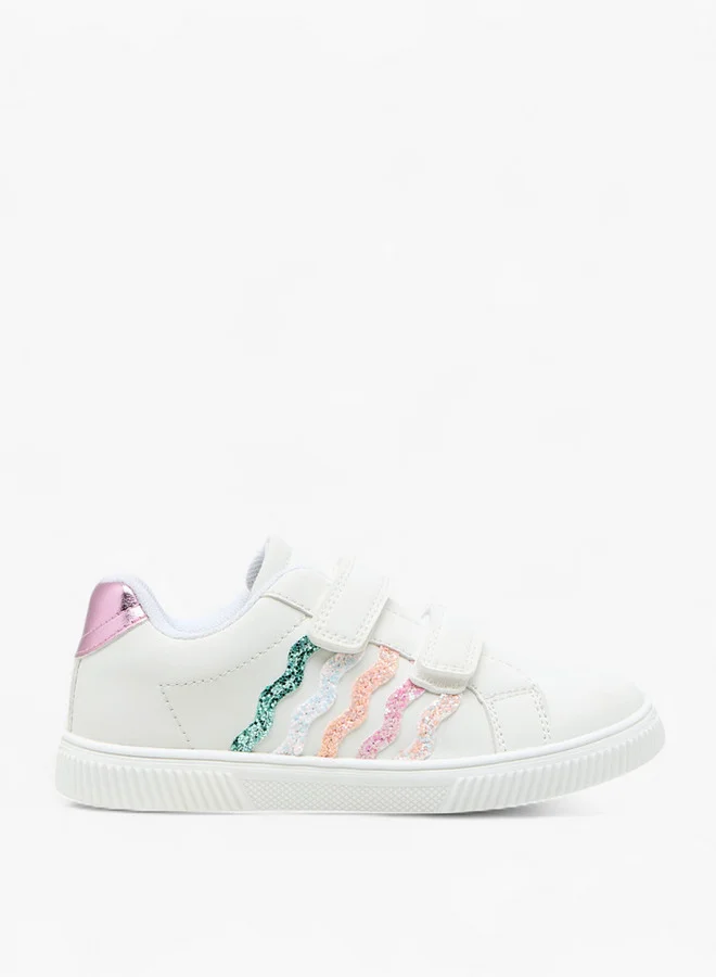 JUNIORS Girls Glitter Embellished Sneakers with Hook and Loop Closure