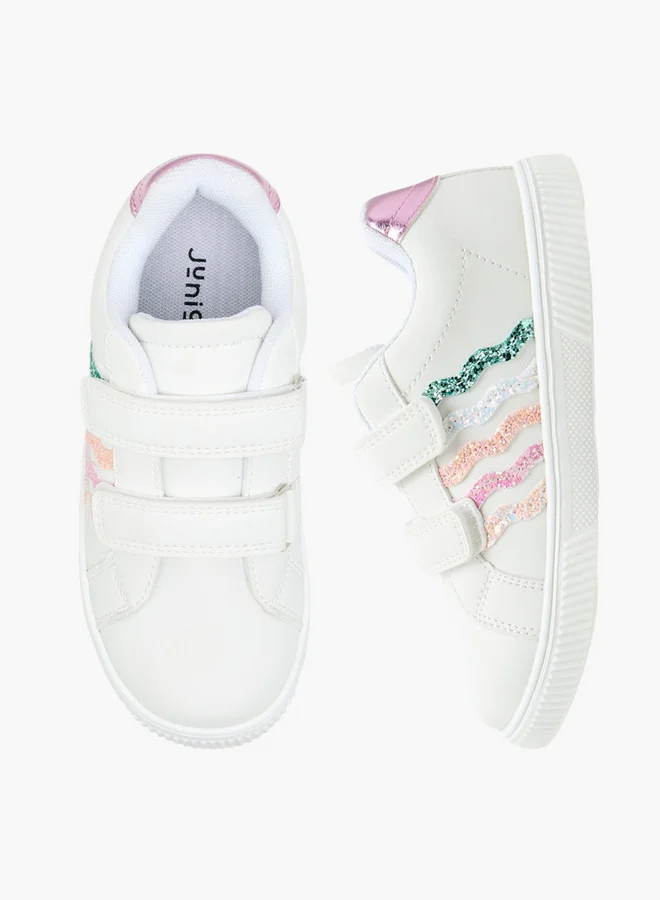 جونيورز Girls Glitter Embellished Sneakers with Hook and Loop Closure