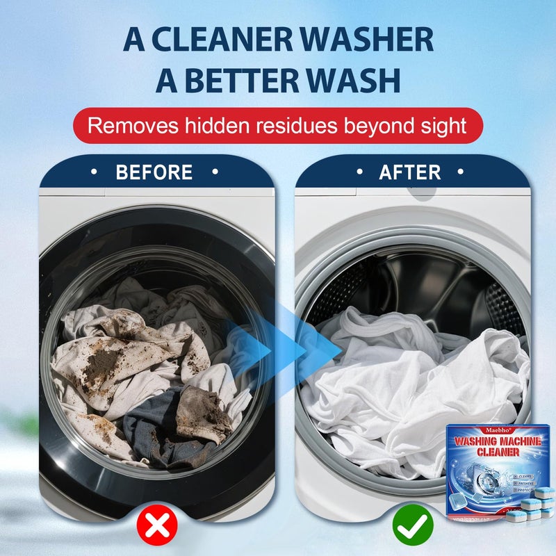 Maebho Washing Machine Cleaner Tablets 24 Pack - Deep Cleaning & Descaler for HE Front Load & Top Load Washers, Removes Odor, Residue & Pet Hair, Septic Safe, Eco-Friendly Deodorizer -1 Year Supply - Image 3
