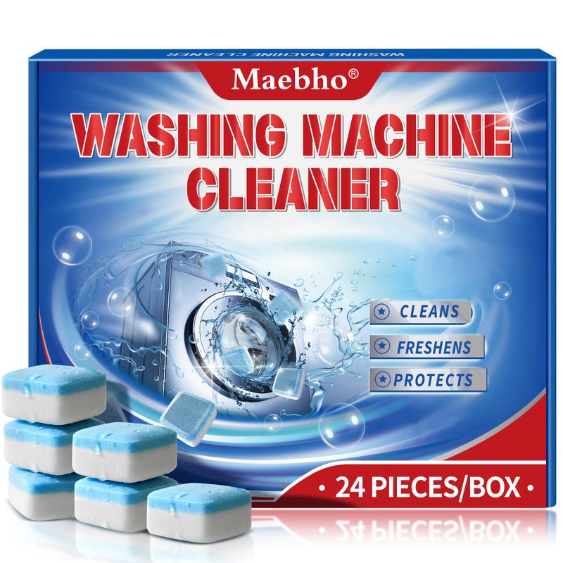 Maebho Washing Machine Cleaner Tablets 24 Pack - Deep Cleaning & Descaler for HE Front Load & Top Load Washers, Removes Odor, Residue & Pet Hair, Septic Safe, Eco-Friendly Deodorizer -1 Year Supply - Image 1