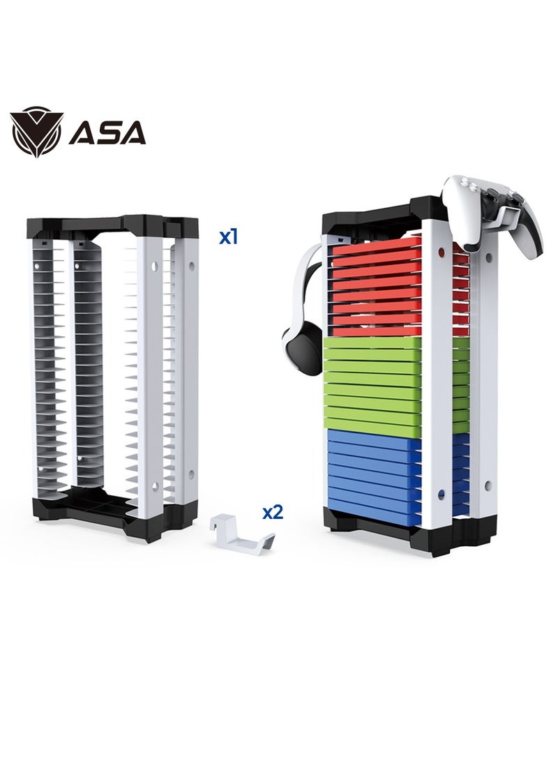 ASA Storage Stand Tower For 23 Games Card, For PS5/PS4, Xbox, Nintendo, With Controller And Headphone Holder  - Image 1