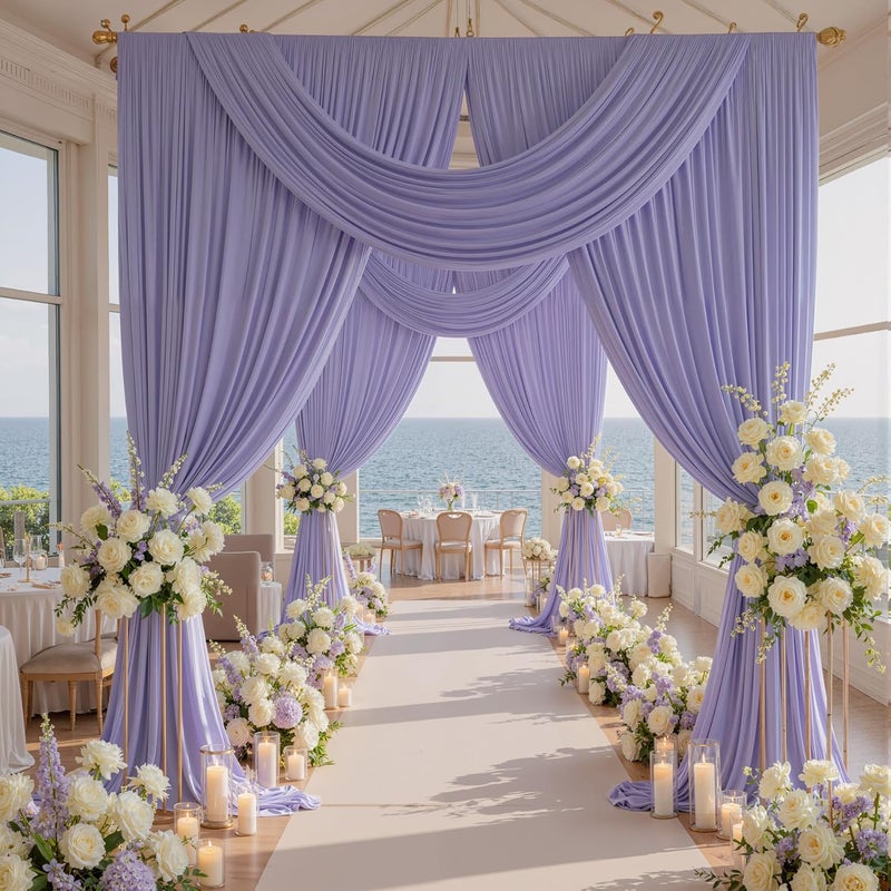 NSSONBEN 40ft x 10ft Wrinkle Free Lavender Backdrop Curtains for Parties, 8 Panels 5x10ft Polyester Purple Backdrop Drapes for Wedding Party Background Birthday Decoration - Image 1