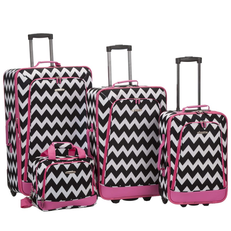 Rockland Escape 4-Piece Softside Upright Luggage Set,Telescoping Handles, Pink Chevron, (14/19/24/28) - Image 1