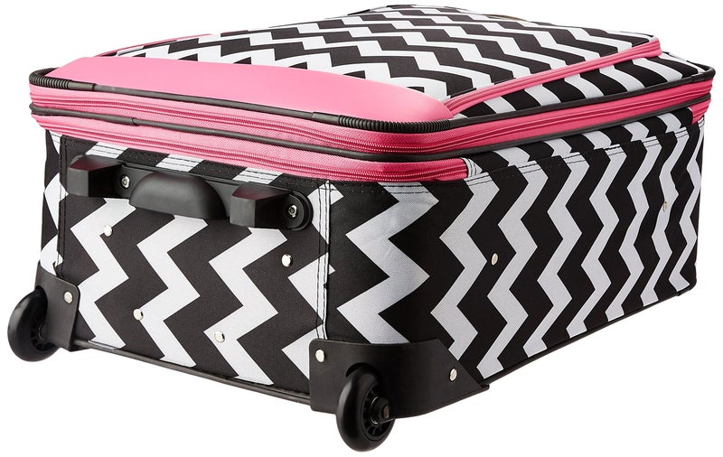 Rockland Escape 4-Piece Softside Upright Luggage Set,Telescoping Handles, Pink Chevron, (14/19/24/28) - Image 2