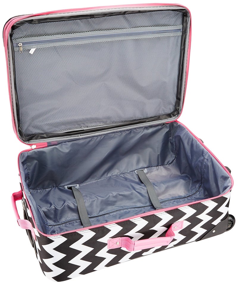 Rockland Escape 4-Piece Softside Upright Luggage Set,Telescoping Handles, Pink Chevron, (14/19/24/28) - Image 3