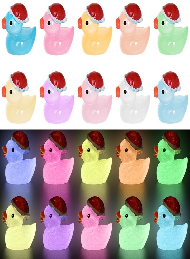 Yuronam 70 Pcs Luminous Tiny Christmas Ducks Mini Resin Ducks Glow in The Dark Duck Miniature Ornaments for Slime, Dollhouse, Garden Decoration(10 Colors) - Image 1