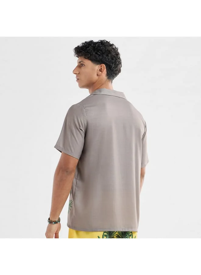Splash FAV All-Over Graphic Print Shirt with Camp Collar and Short Sleeves