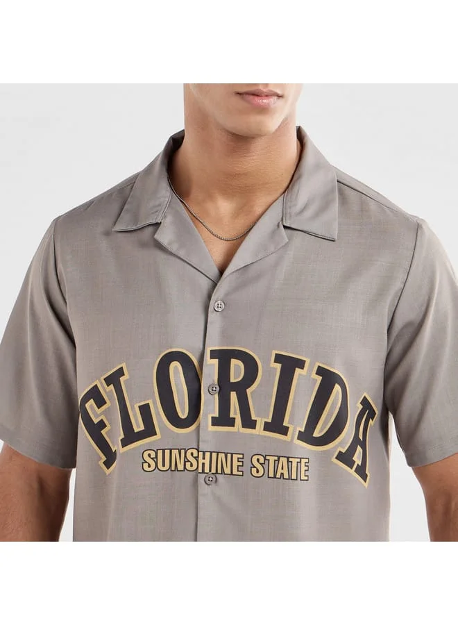 Splash FAV All-Over Graphic Print Shirt with Camp Collar and Short Sleeves