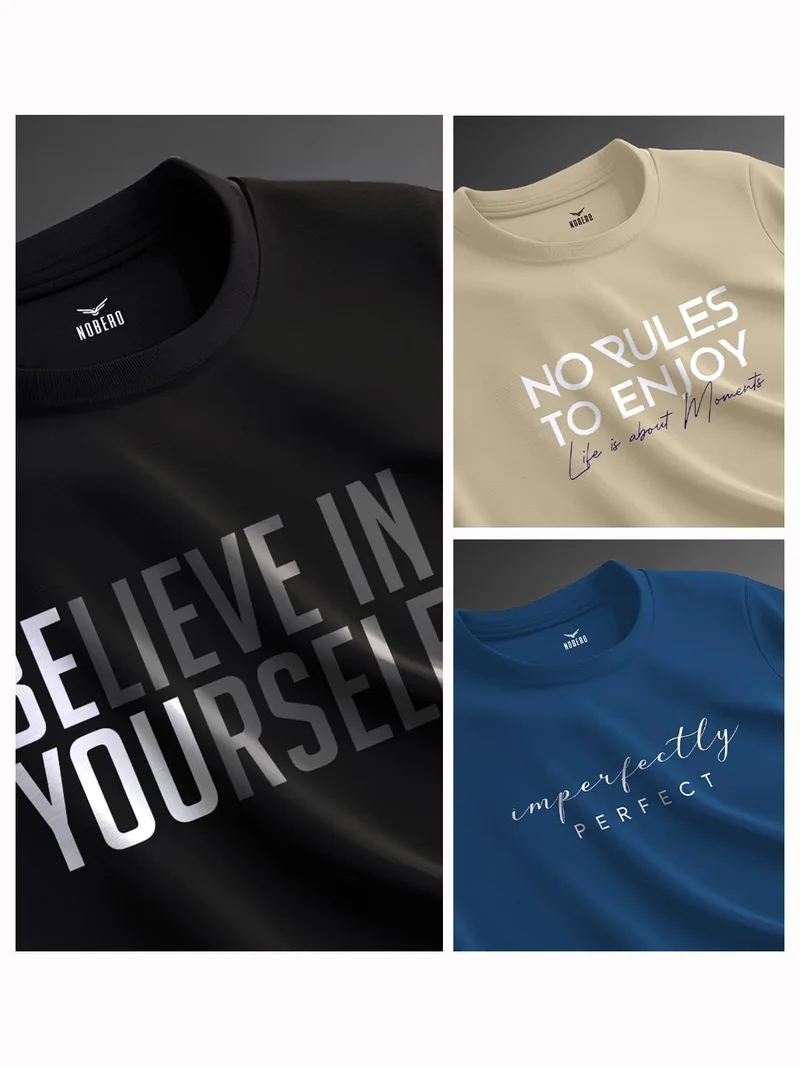 NOBERO  NOBERO 100% Cotton T-Shirts for Men Combo Pack of 3 for Men | Best Price UAE