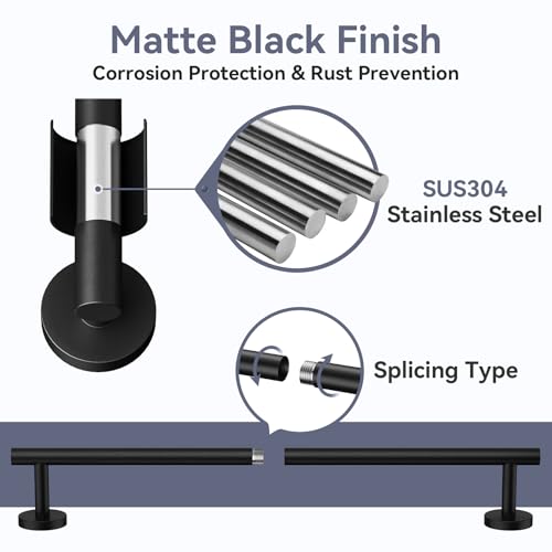 Bubxo Matte Black Towel Bar Set, 24 Inch Bathroom Hardware Set, Wall Mounted Bathroom Towel Holder Set, Modern Bathroom Accessories, Durable SUS304 Stainless Steel, 4-Piece - Image 3