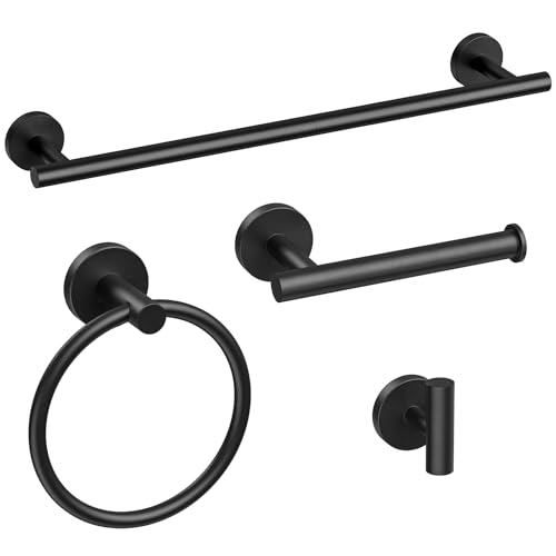 Bubxo Matte Black Towel Bar Set, 24 Inch Bathroom Hardware Set, Wall Mounted Bathroom Towel Holder Set, Modern Bathroom Accessories, Durable SUS304 Stainless Steel, 4-Piece - Image 1
