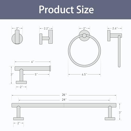 Bubxo Matte Black Towel Bar Set, 24 Inch Bathroom Hardware Set, Wall Mounted Bathroom Towel Holder Set, Modern Bathroom Accessories, Durable SUS304 Stainless Steel, 4-Piece - Image 2